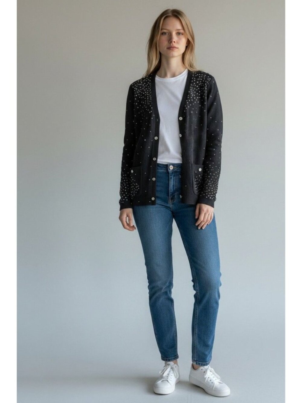 Elie Tahari Women's Charcoal Cardigan with Rhinestone Detail Size Large New NWT